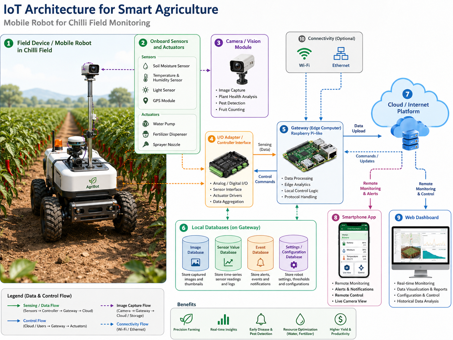 Smart agriculture and monitoring system diagram